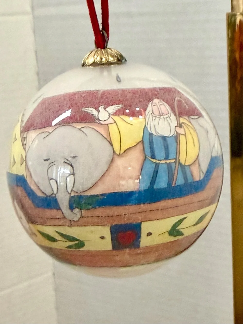 Vintage Hand Painted Glass Ornament Noah’s Ark